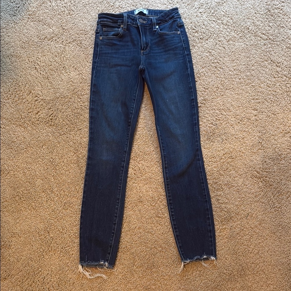 PAIGE Blue Skinny Jeans High-Rise Distressed Hem